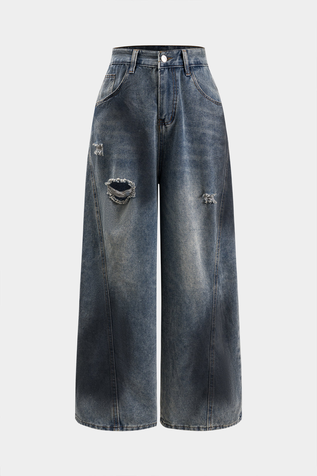 Ripped Pocket Wide Leg Jeans