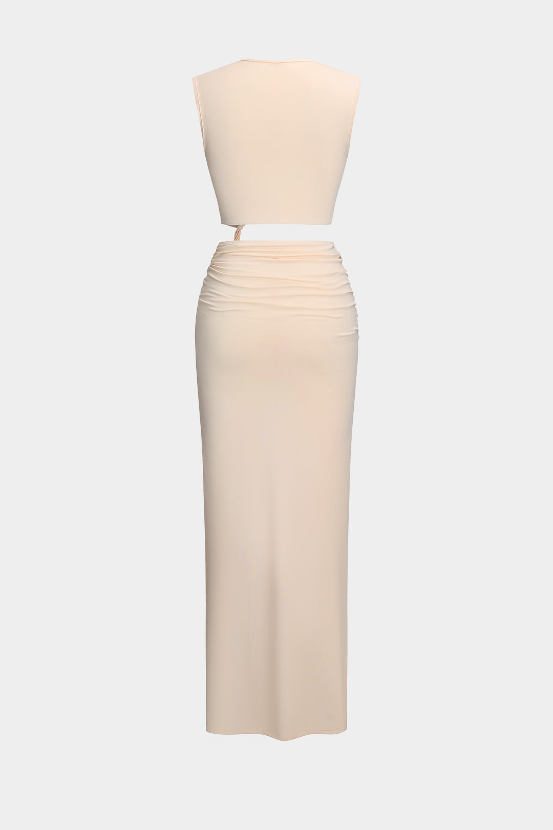 Ruched Cut Out V-Neck Sleeveless Slit Maxi Dress