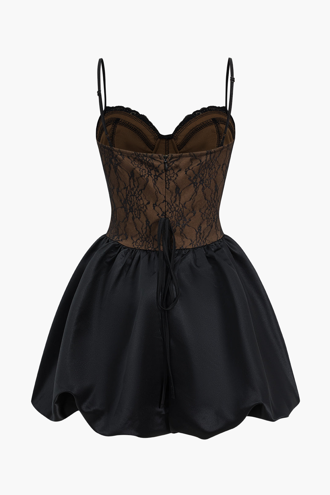 Lace Cropped Top And Burstier Slip Puff Hem Mini Dress Set