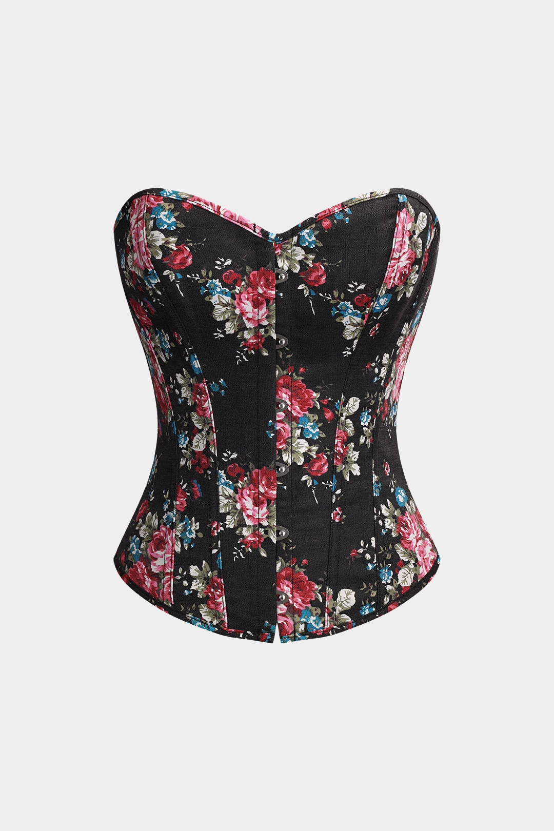 Floral Print Button Corset Tie Back Tube Top