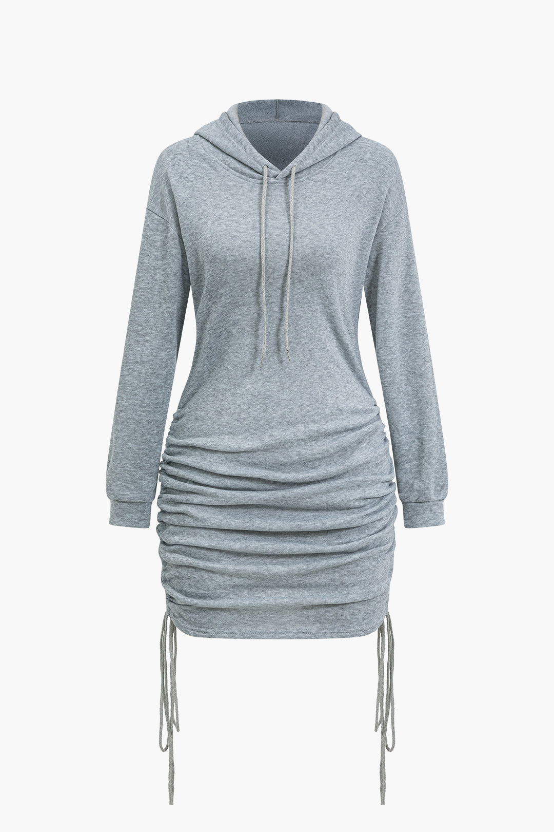 Solid Drawstring Hooded Mini Dress