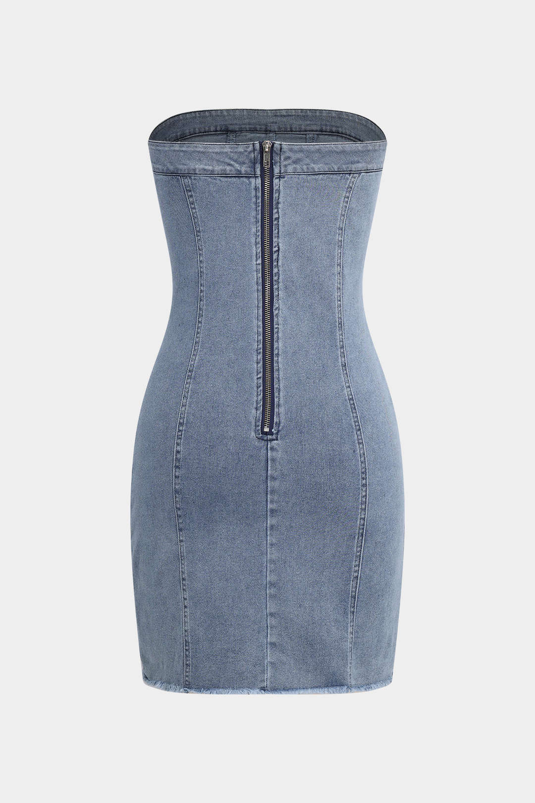 Denim Zipper Strapless Mini Dress