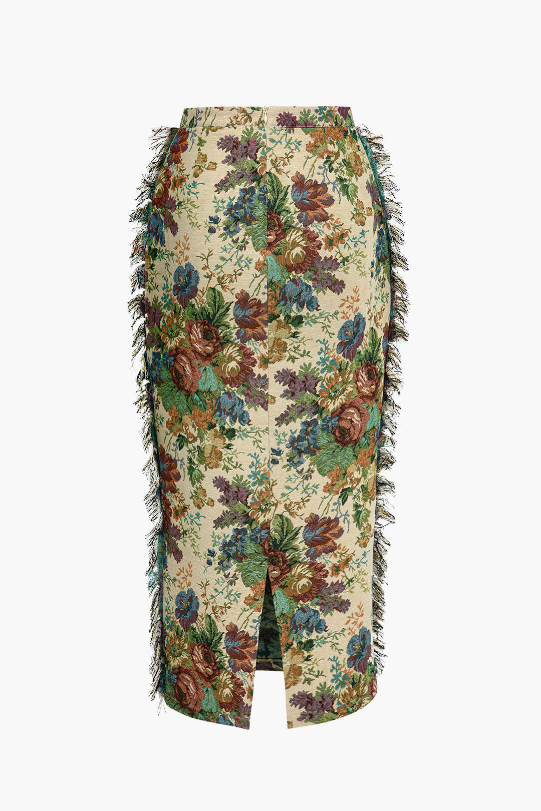 Floral Fringe Zipper Skirt