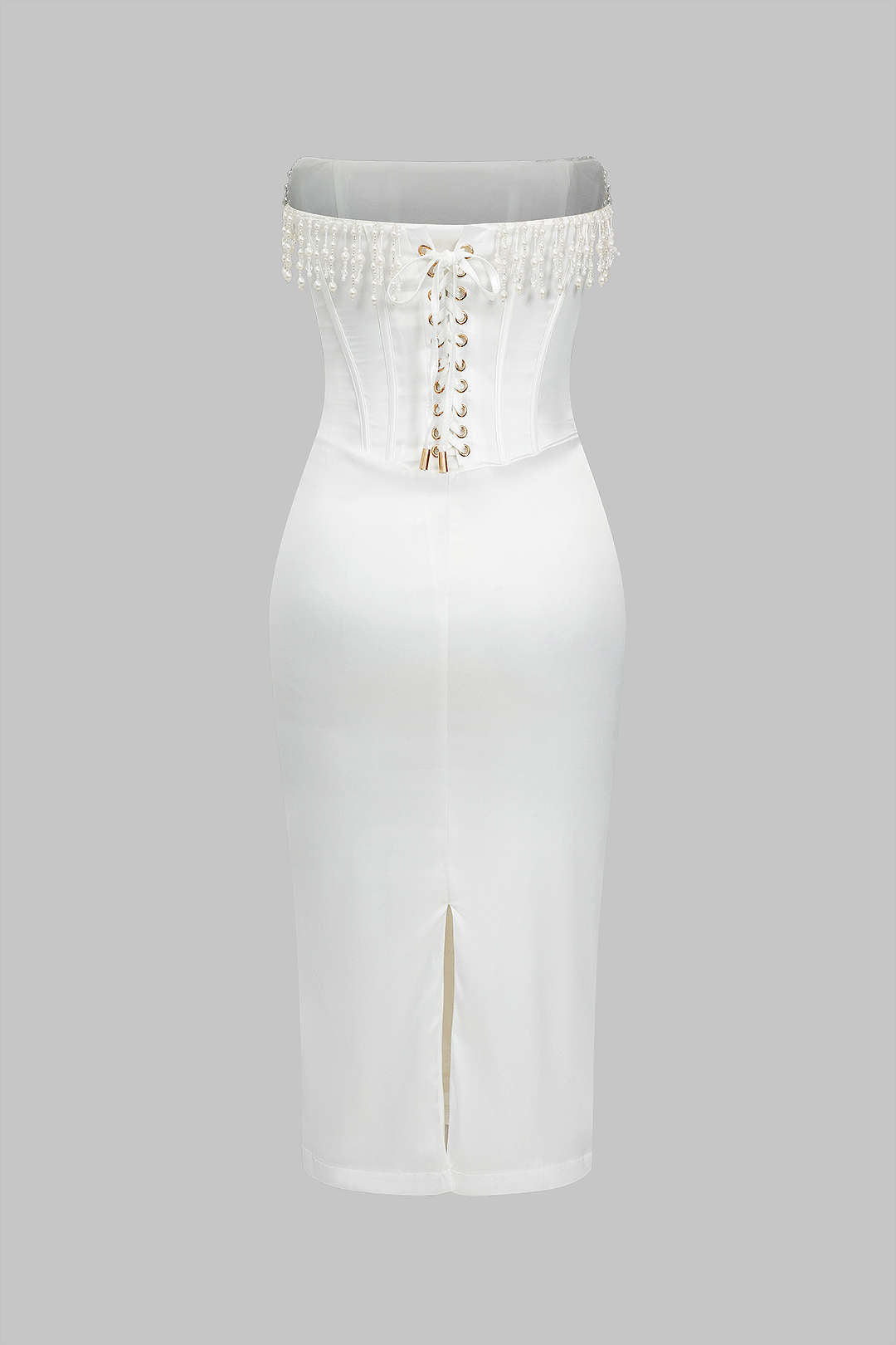 Pearl Braided Eyelet Corset Midi Dress