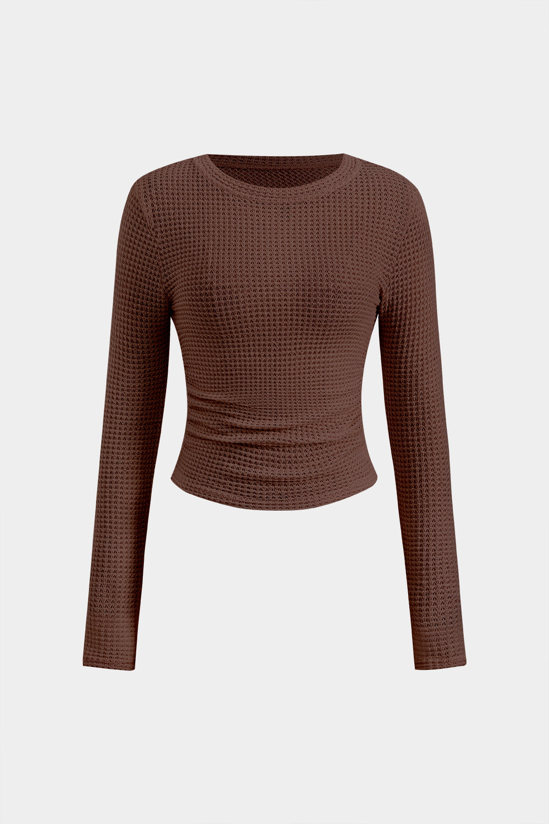 Ruched Round Neck Long Sleeve T-Shirt