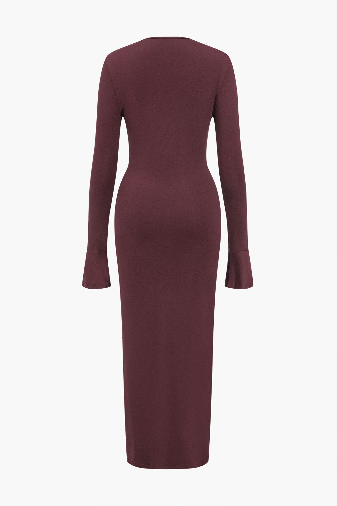 Solid Ruched Long-Sleeve Maxi Dress