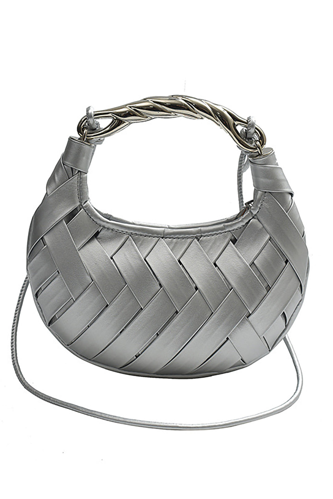 Faux Leather Metal Woven Handheld Tote Bag