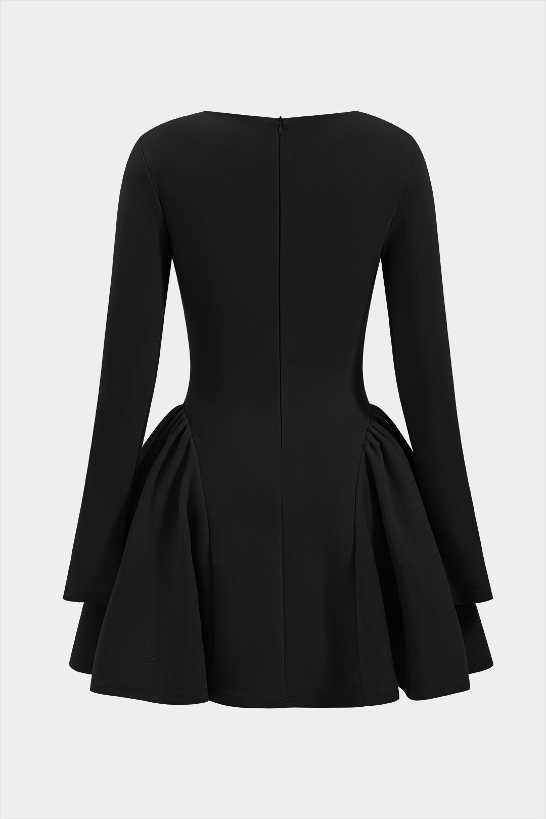 Puff Hem Zipper Long Sleeve Mini Dress