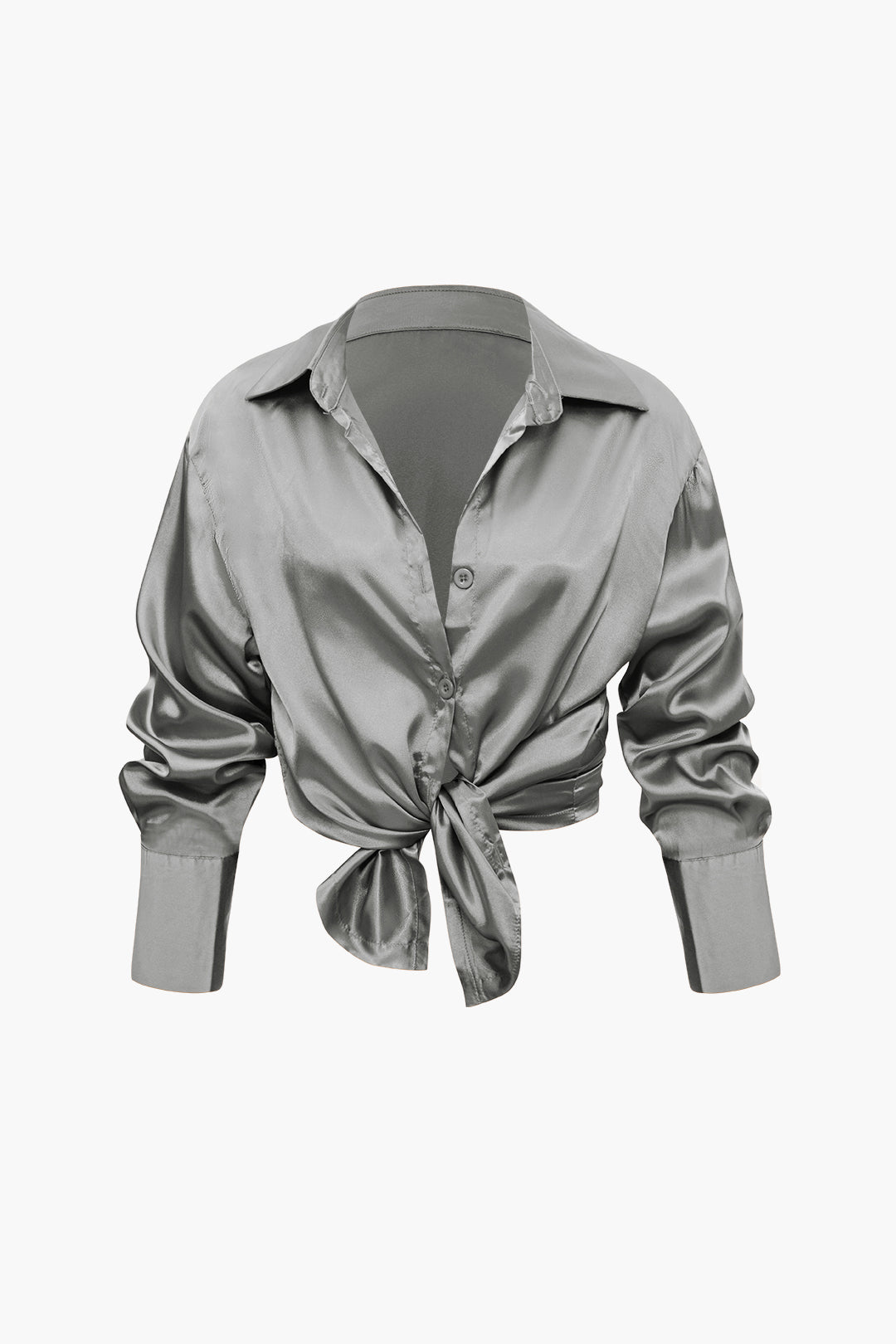 Satin Button Up Long Sleeve Shirt And Pants Set