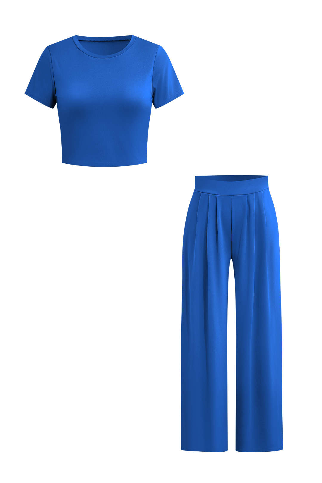 Basic Solid Crop T-shirt And Pleated High Waist Wide Leg Pants Set