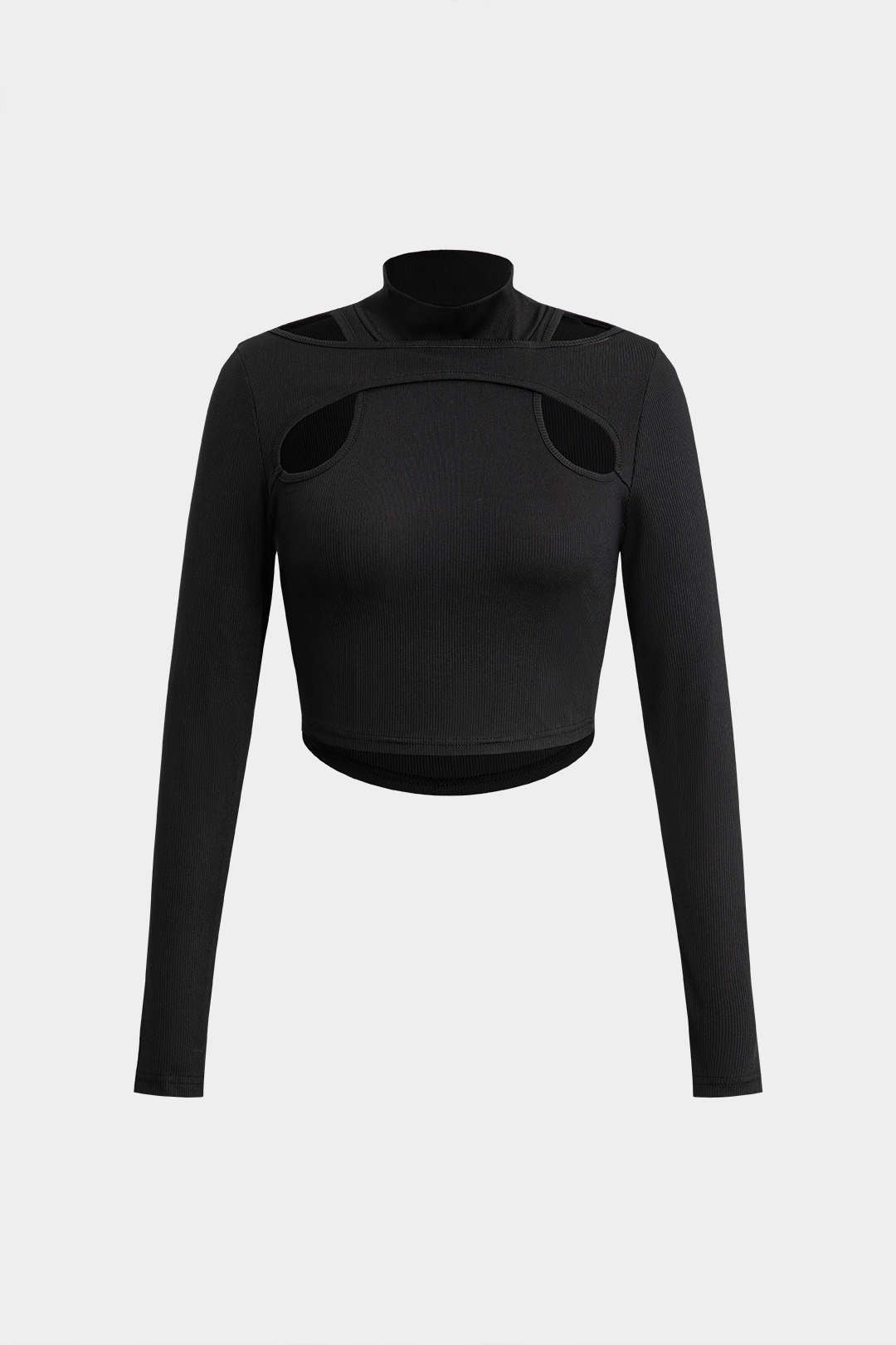 Cut Out Mock Neck Long-Sleeve Top