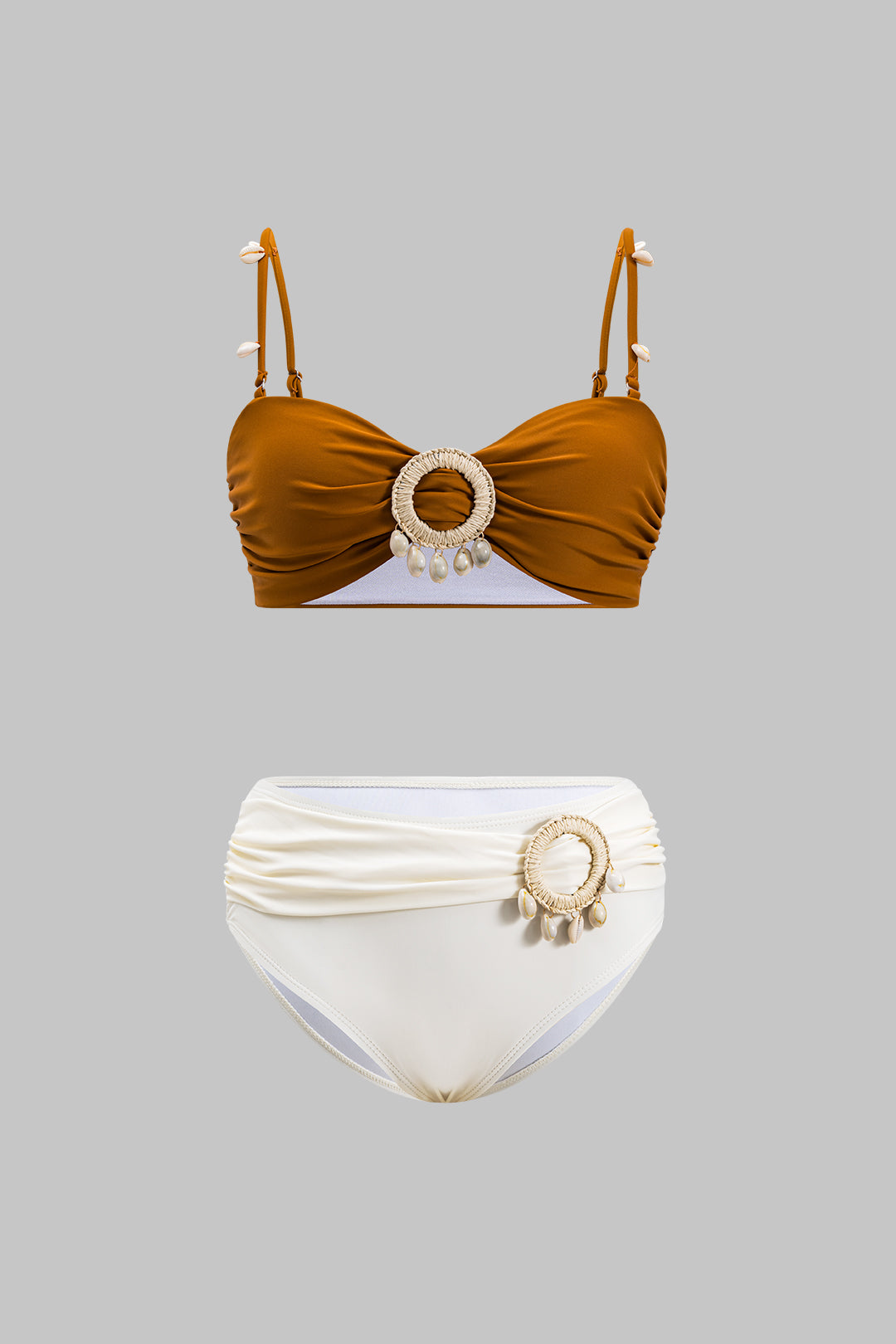 Contrast Shell Decor Ruched Bikini Set