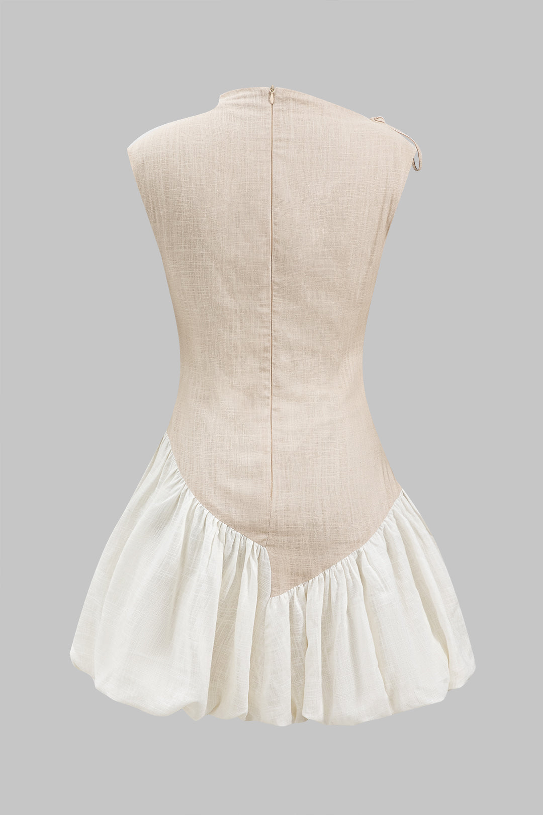 Linen Ruched Tie-Up Sleeveless Mini Dress