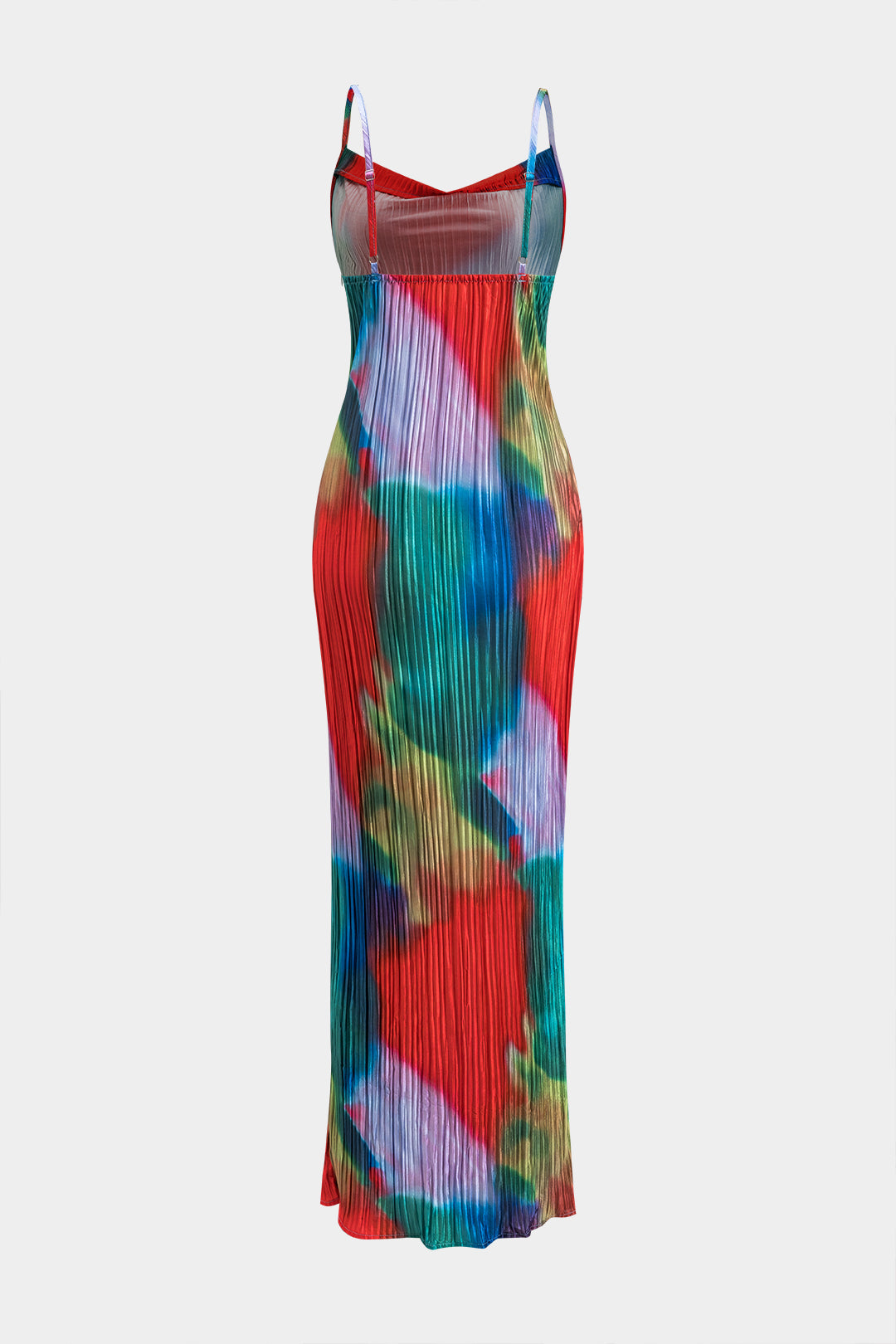 Contrast Print Satin Pleated Slip Maxi Dress