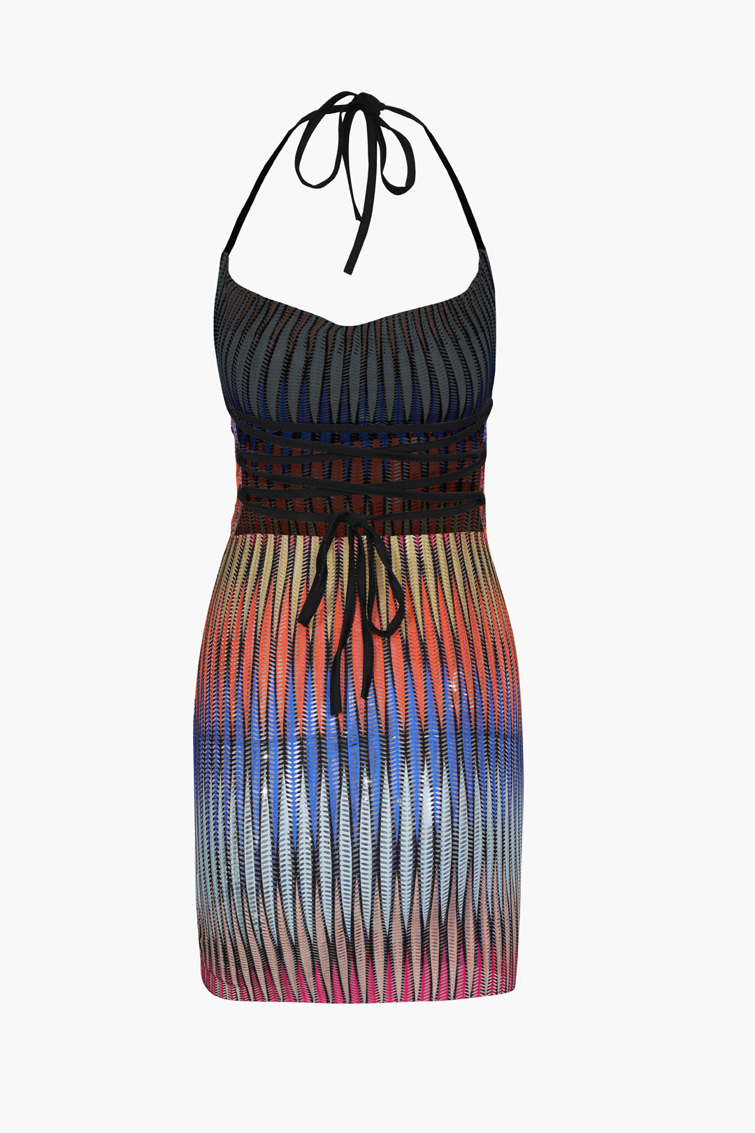 Multicolored Sheer Halter Draped Mini Dress