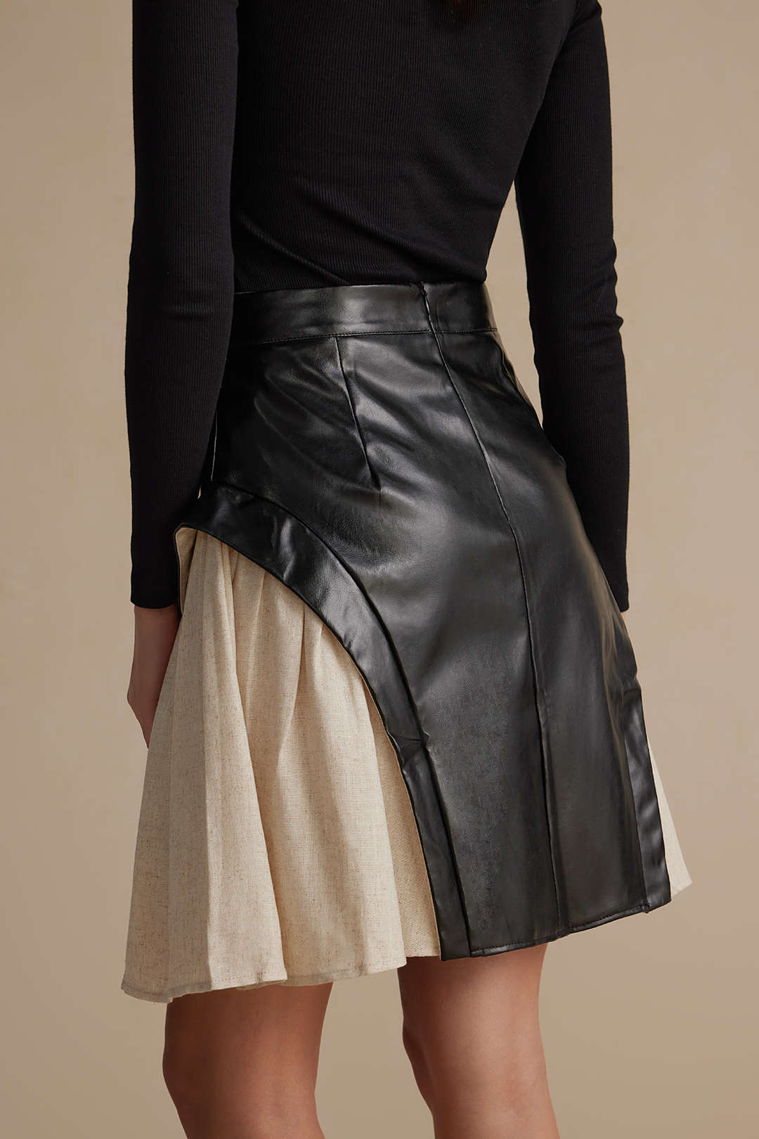 Color Block Patchwork Ruched Zipper Skirt