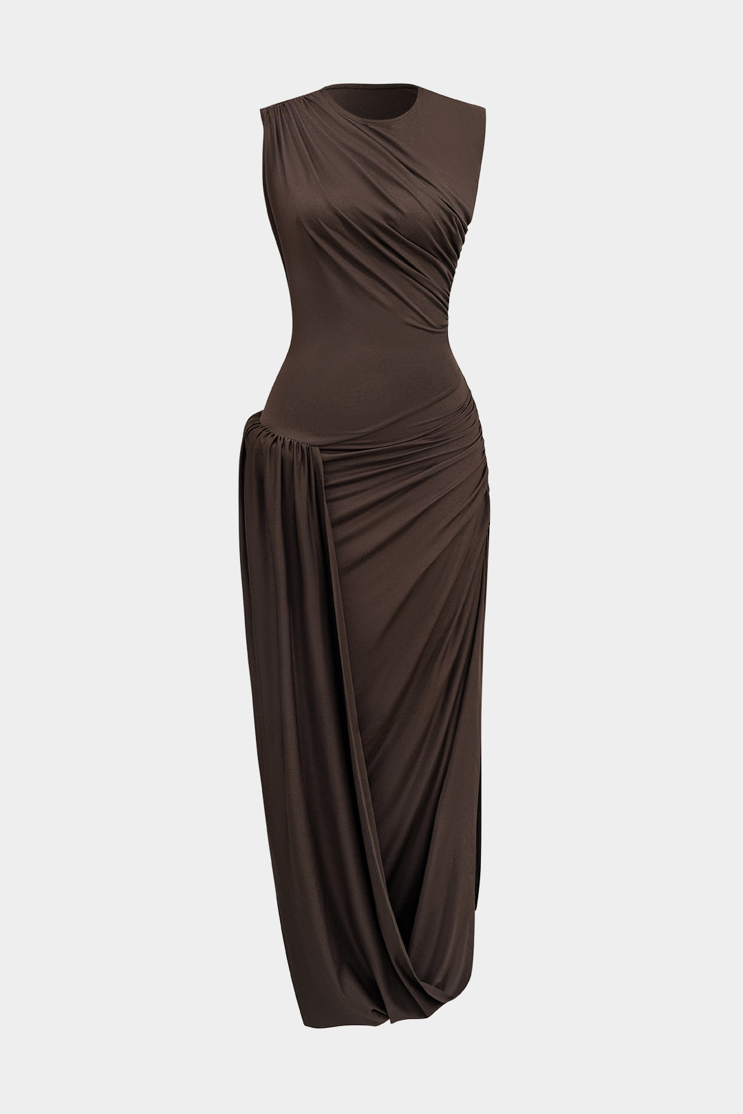 Ruched Asymmetrical Maxi Dress