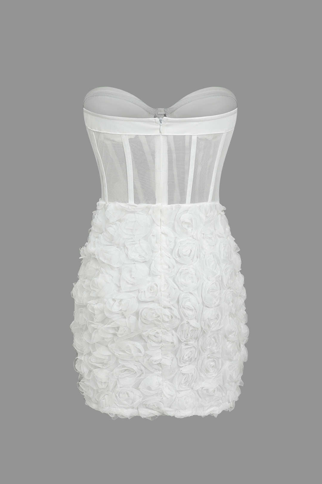 3D Floral Mesh Sheer Strapless Sleeveless Mini Dress