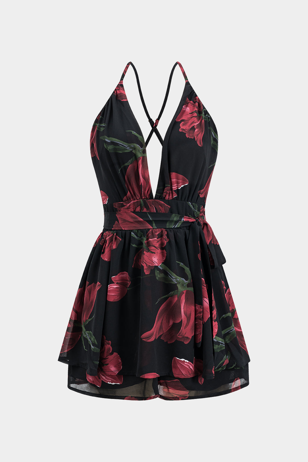 Floral Print Ruched Tie Knot Zipper Slip Mini Dress