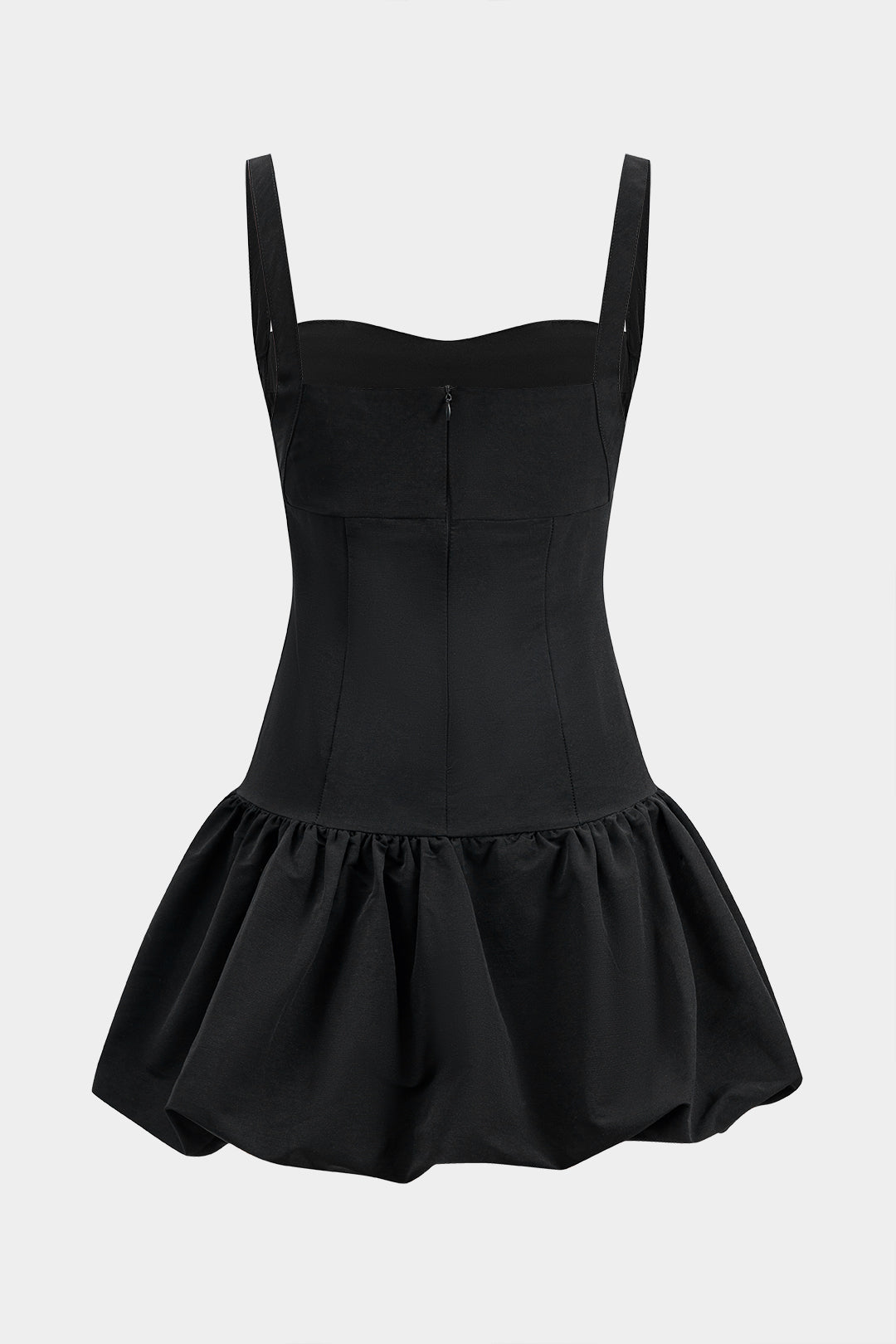 Pleated Cut Out Zipper Puff Hem Slip Mini Dress