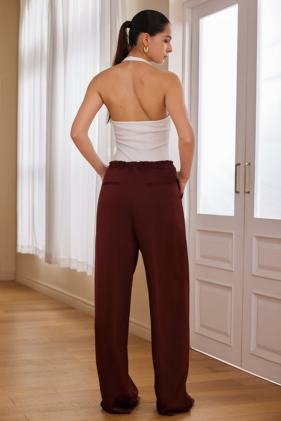 Solid Drawstring Trousers