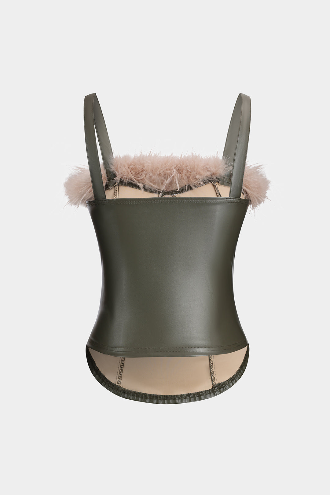 Faux Leather Feather Bustier Slip Cami Top