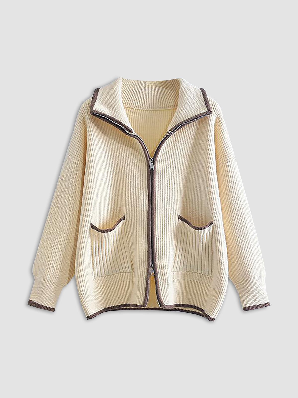 Oversized Loaf Zip Collared Cardigan