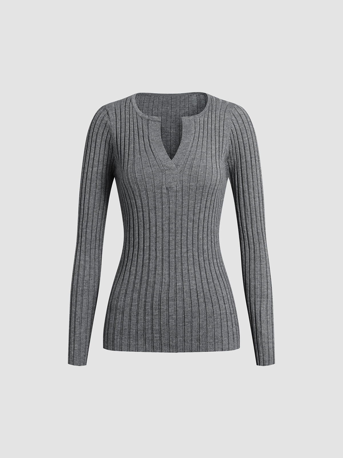 Solid Textured V-neck Knit Top