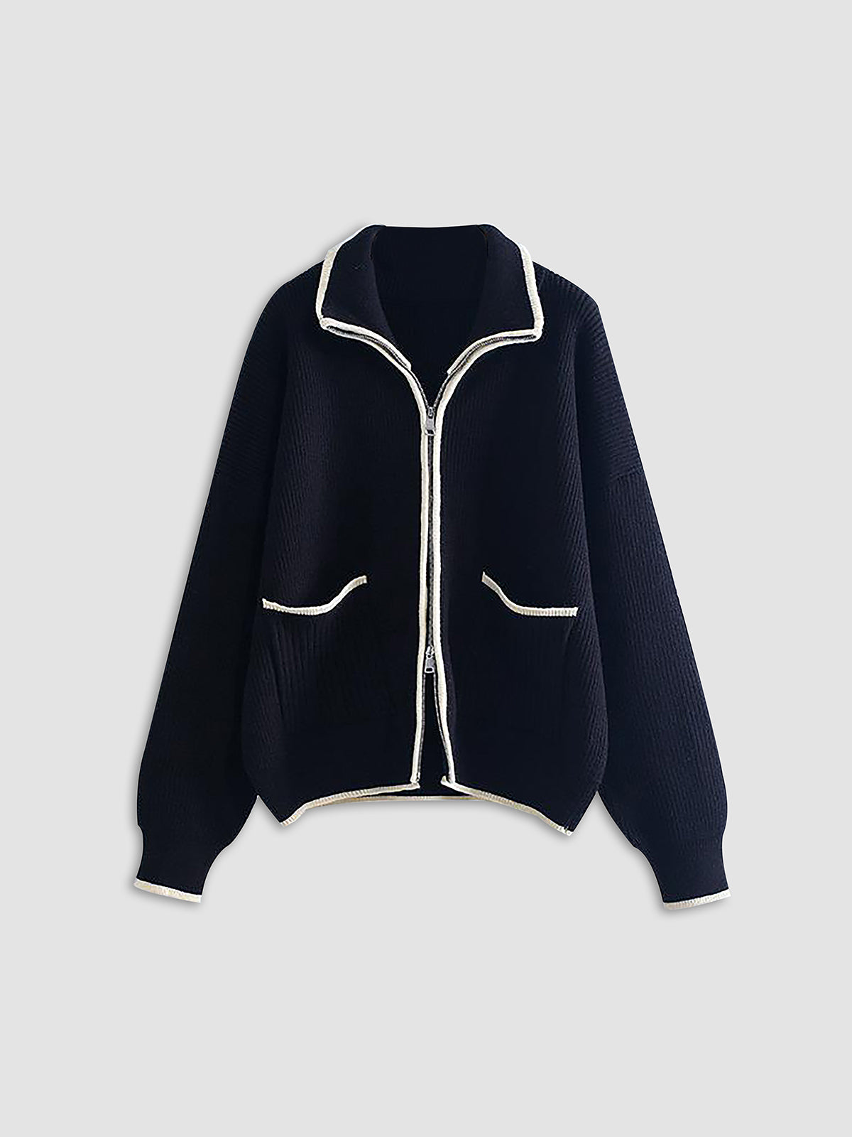 Oversized Loaf Zip Collared Cardigan