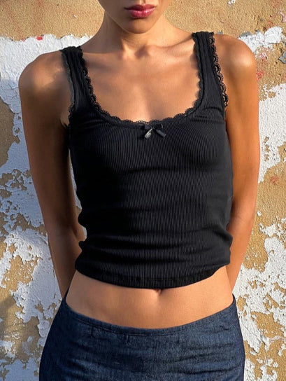 Lace Trim Crop Strappy Top