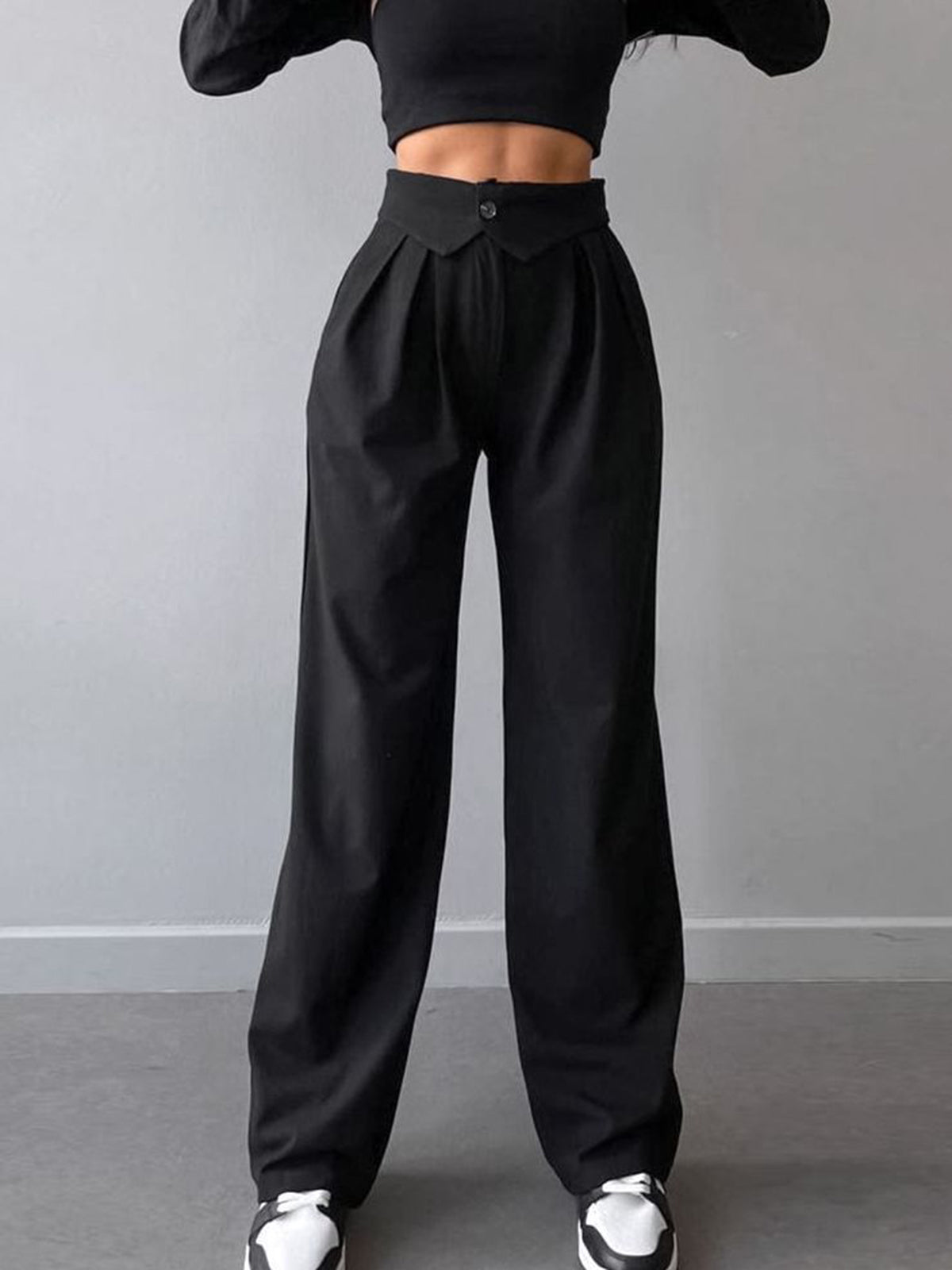 Street Fold Over Waistband Straight Leg Dress Pants