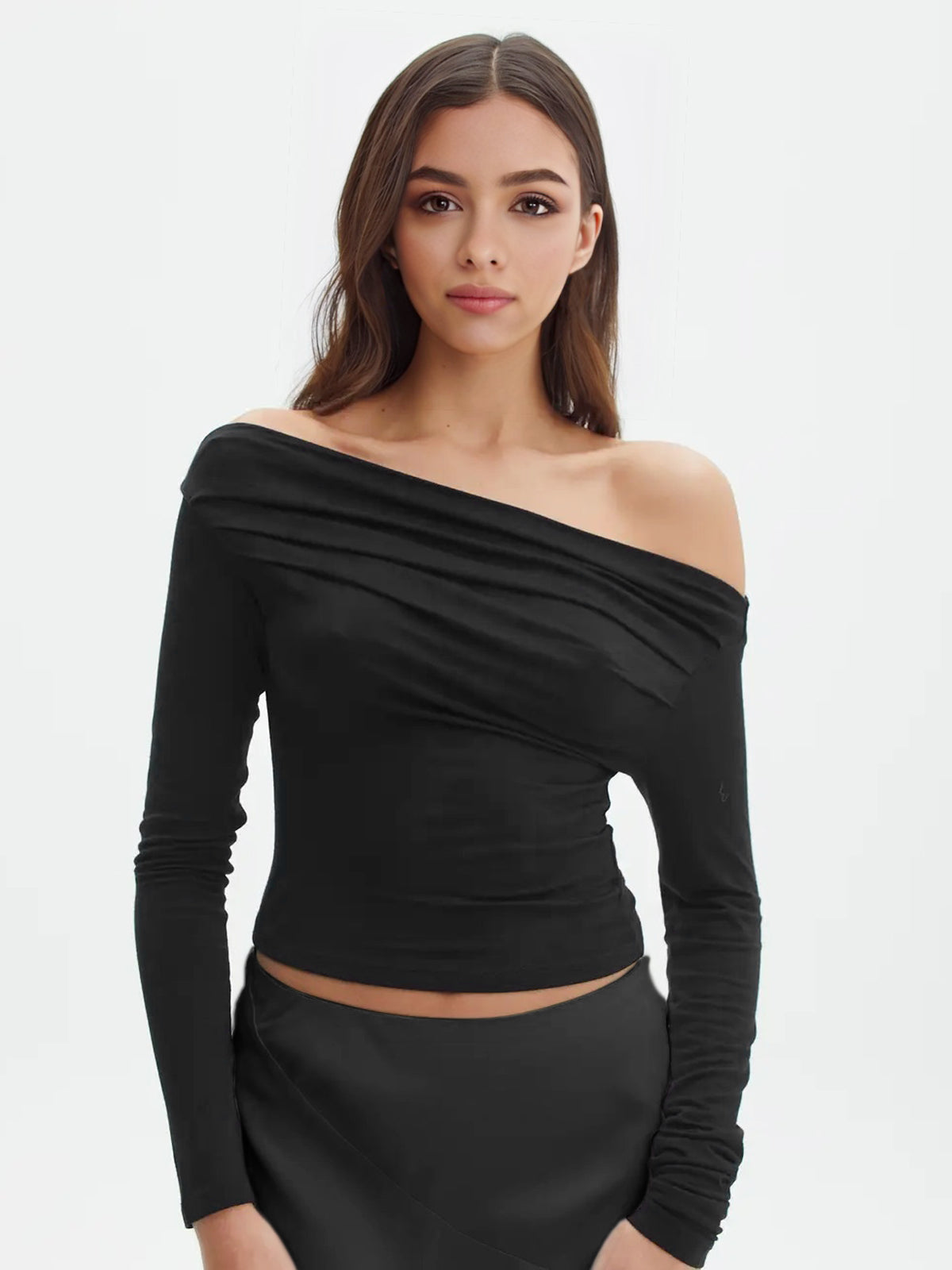 Oblique Off-Shoulder Long Sleeve T-Shirt