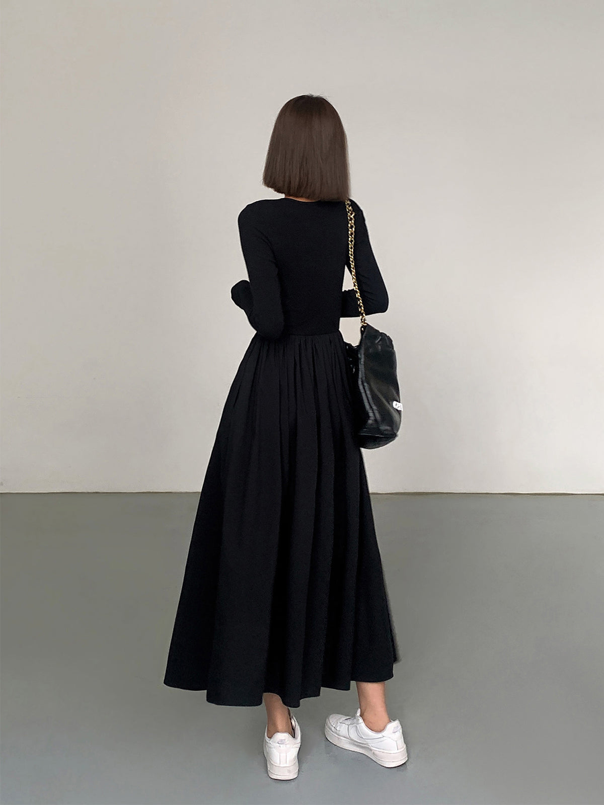 Leisure Pockets Long Sleeve Long Dress