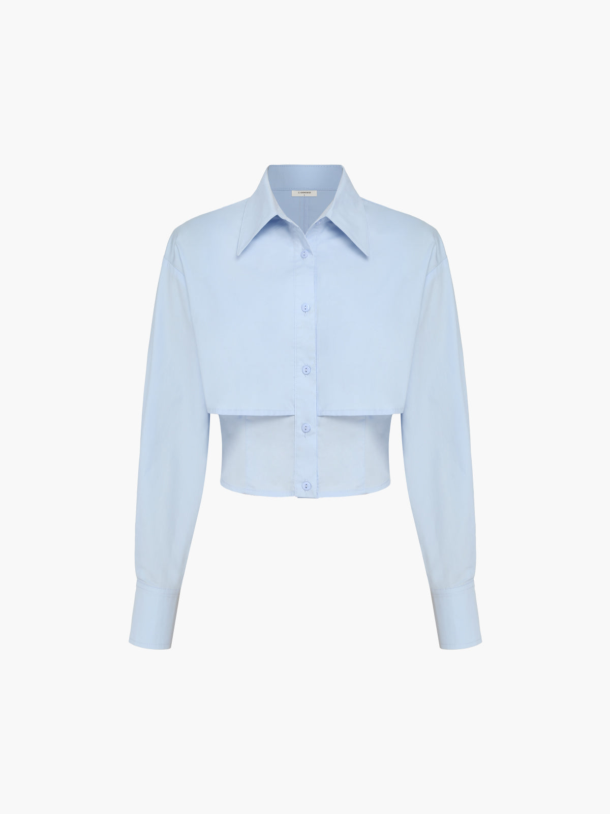 Baby Blue Open Collar Double Layer Crop Shirt