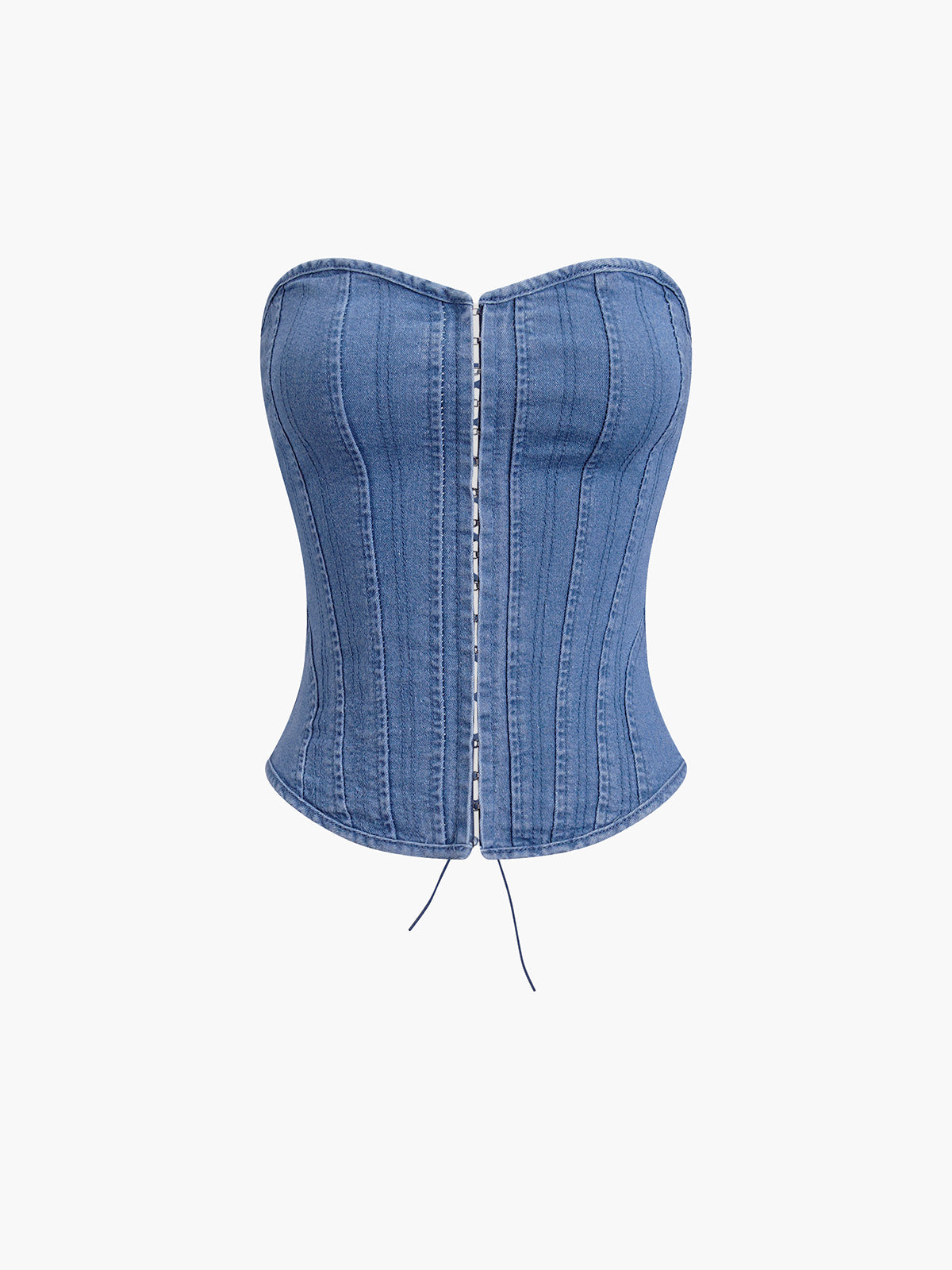 Hook-and-Eye Tie Back Denim Corset Top