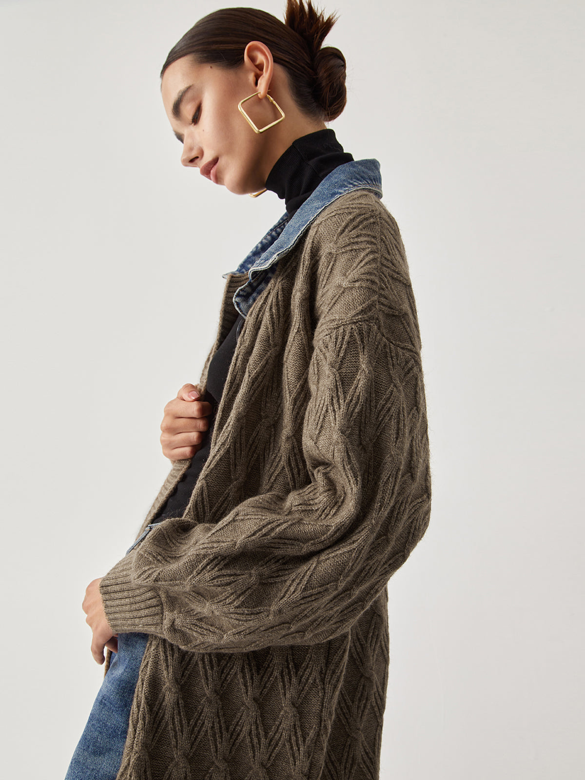 Diamond Stitch Knitting Longline Cardigan