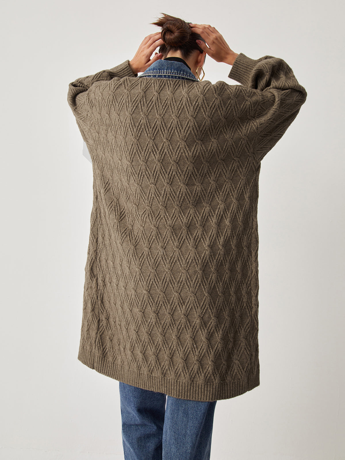 Diamond Stitch Knitting Longline Cardigan