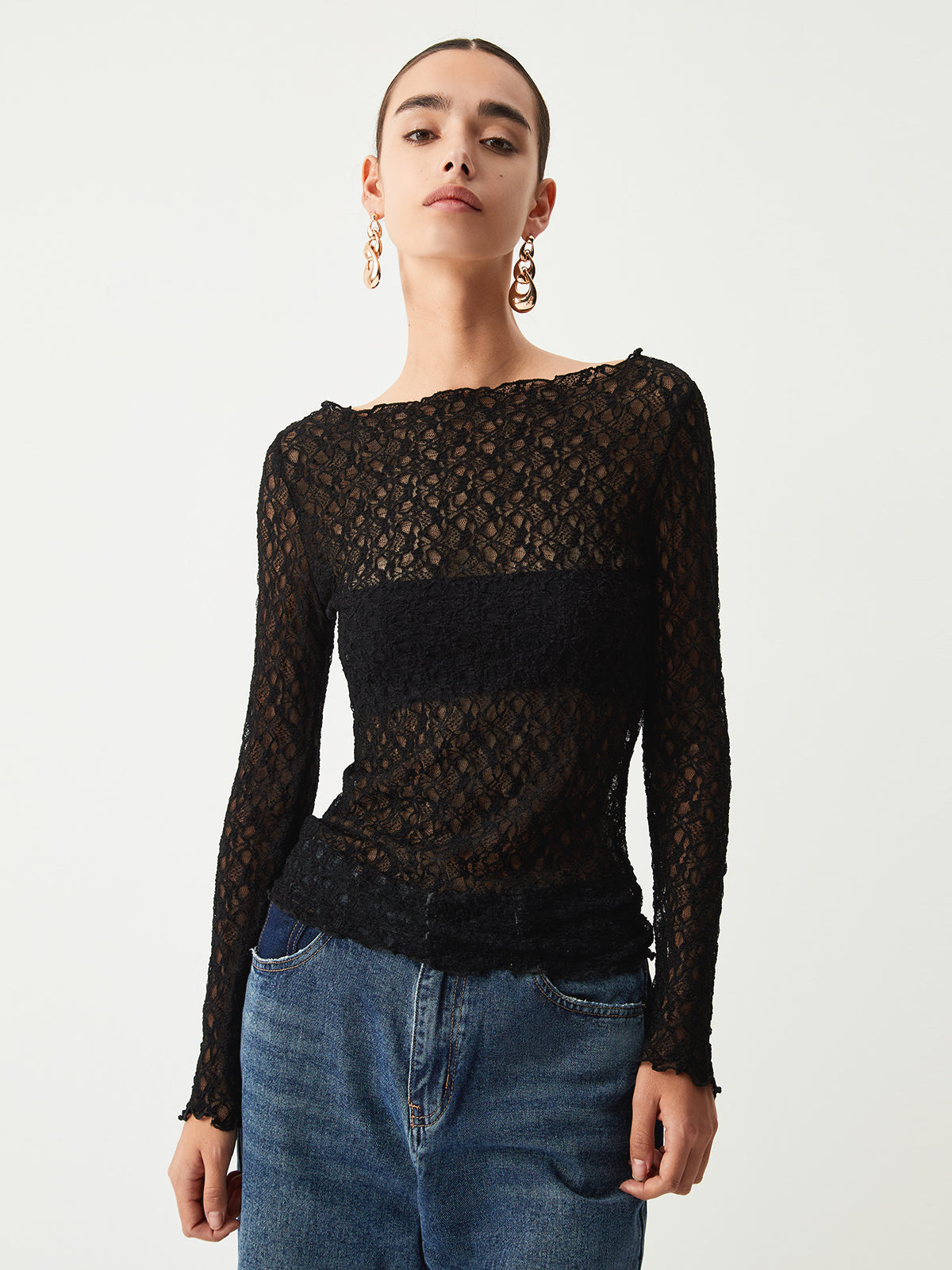 Sheer Floral Long Sleeve Top