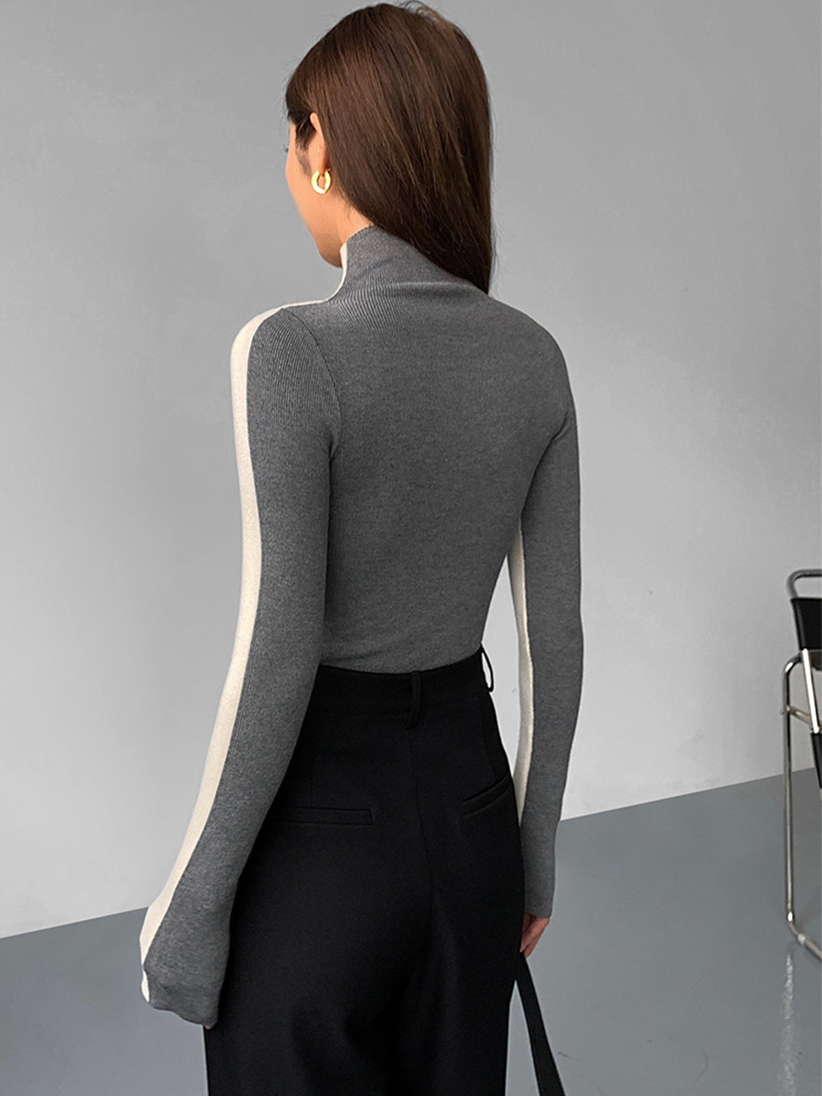 Two Tone Double Sided Long Sleeve Knit Top