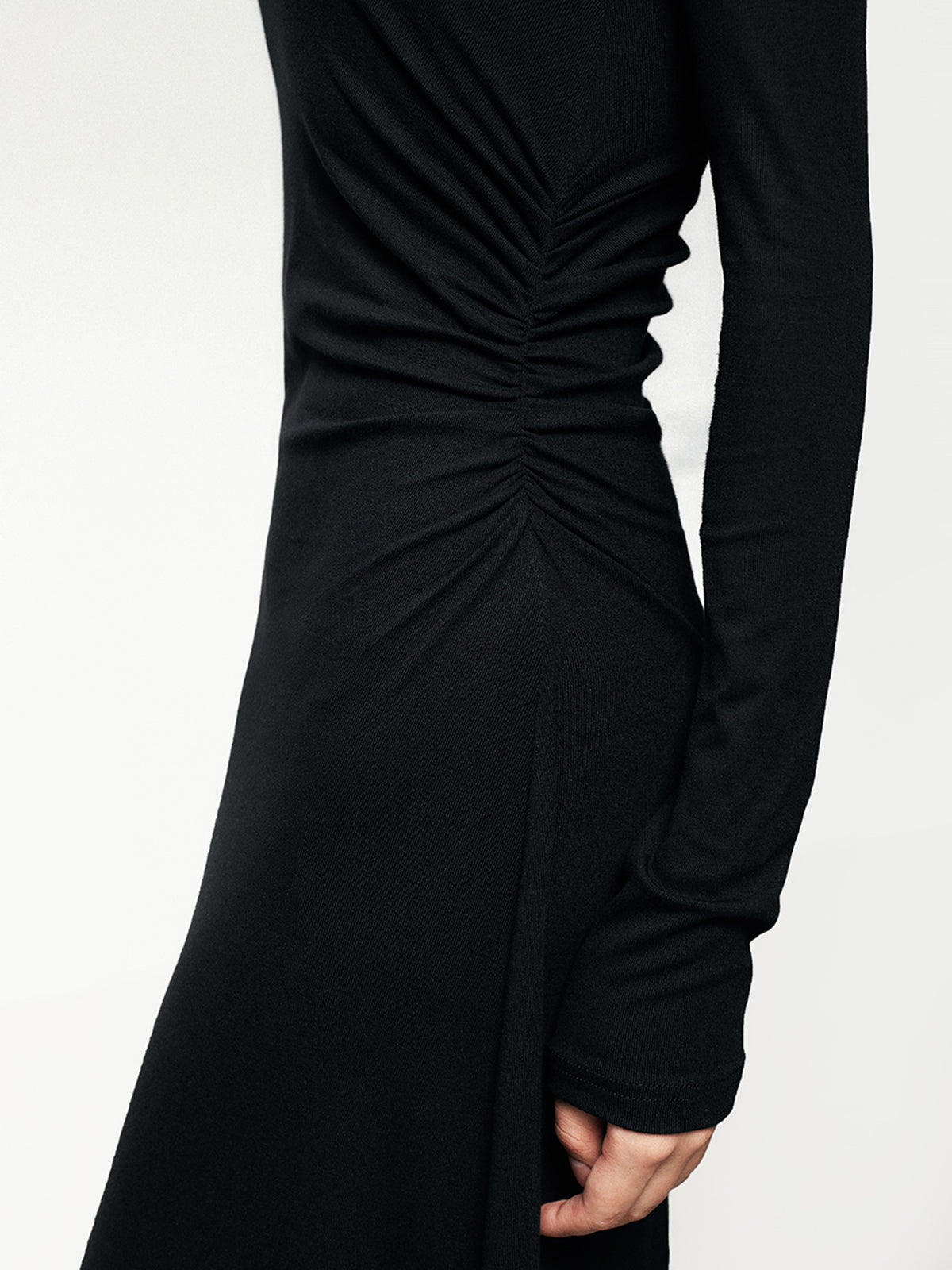 Ribbed Knit Asymmetric Long Sleeve Bodycon Long Dress