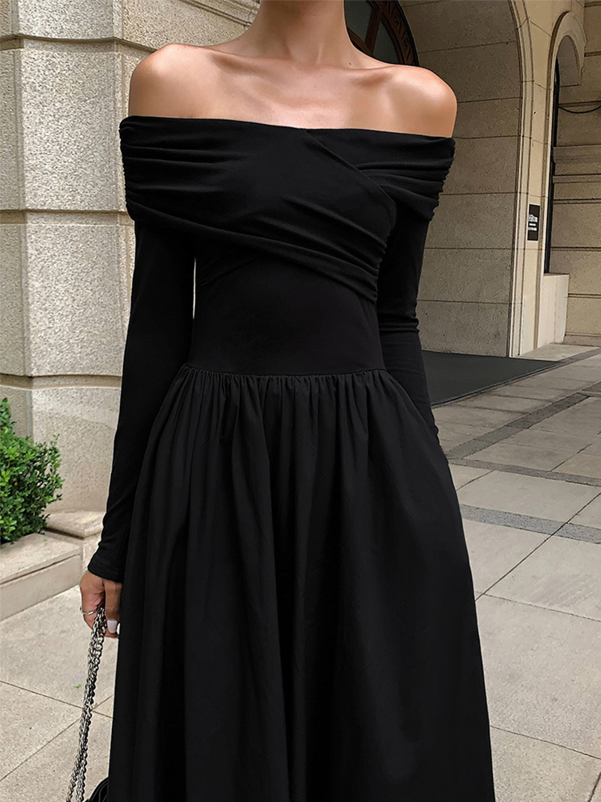 Off Shoulder Criss Cross Long Dress