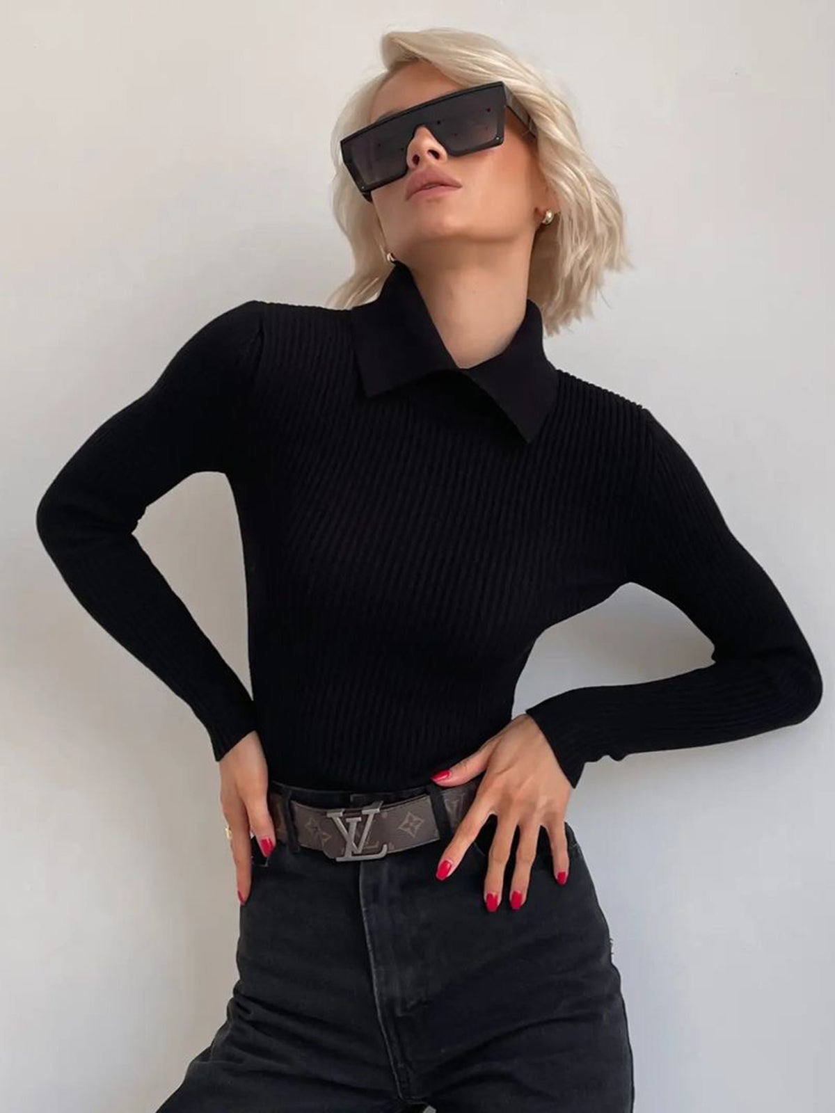 Vanilla Polo Long Sleeve Knit Top