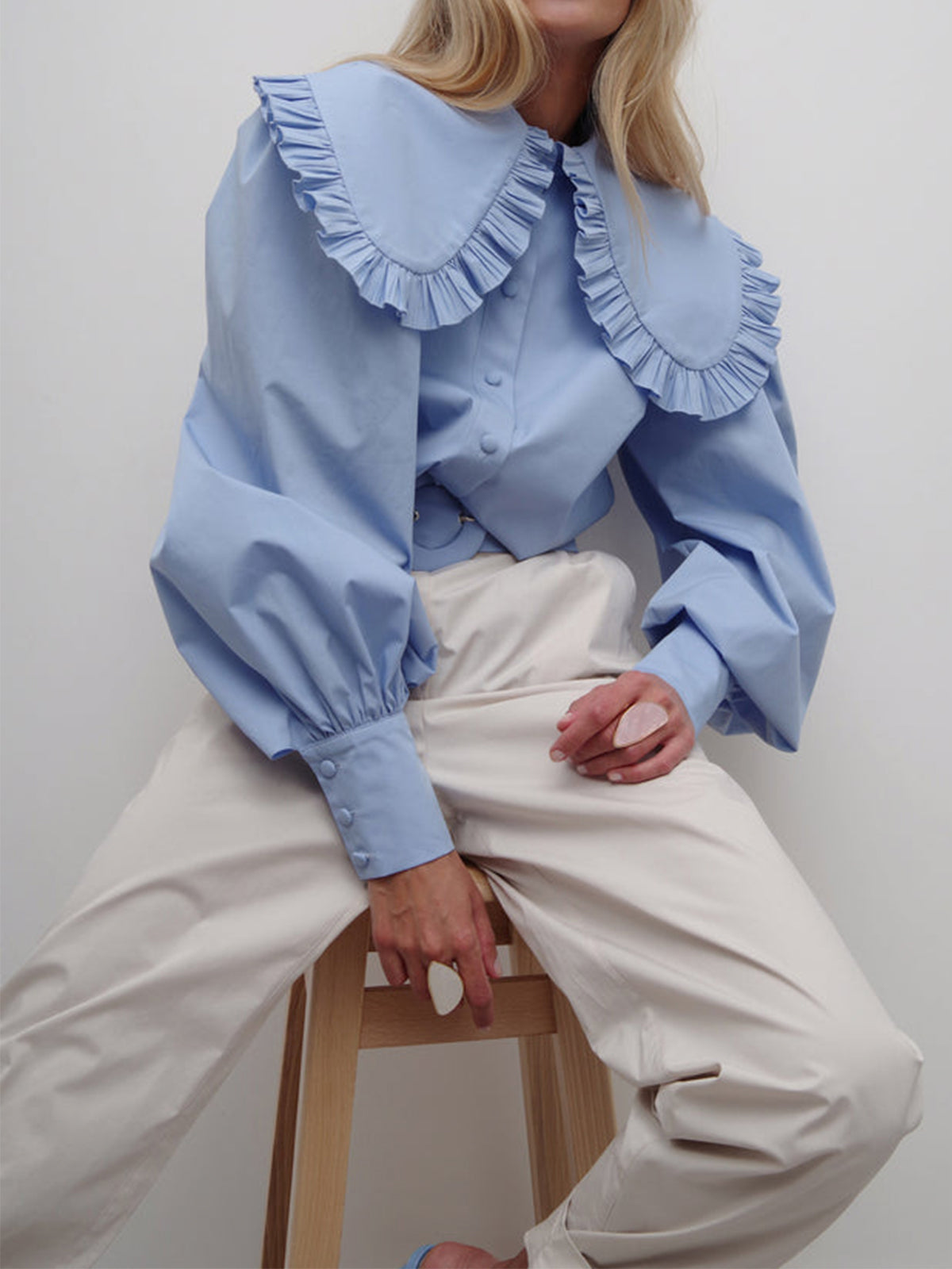 Ruffled Collar Long Sleeve Shirt