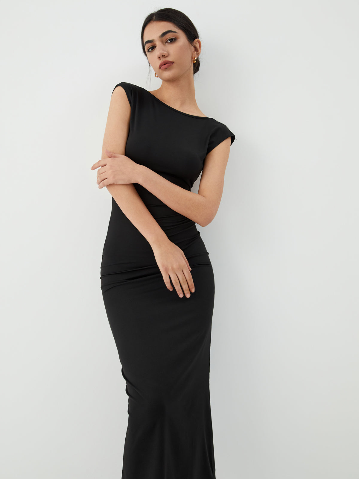 Solid Backless Midi Dress