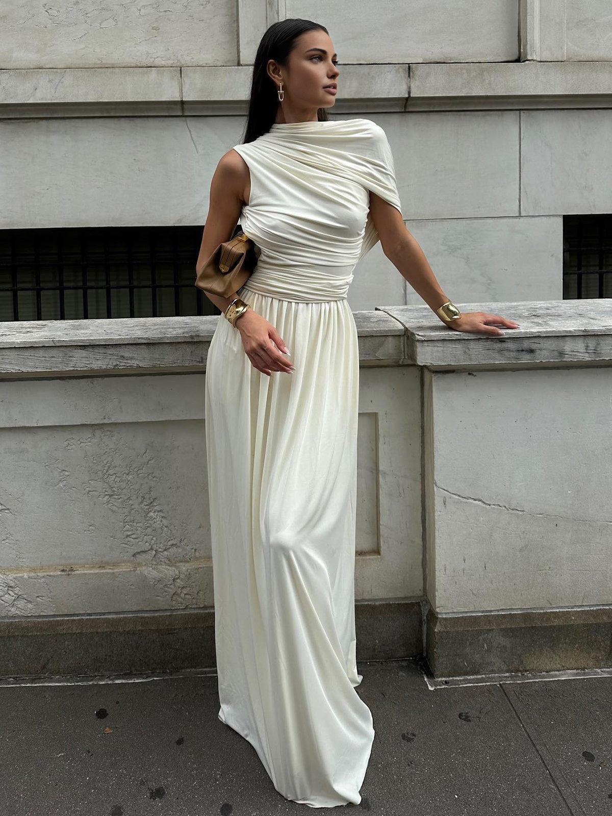 Asymmetry Pleat Sleeveless Long Dress