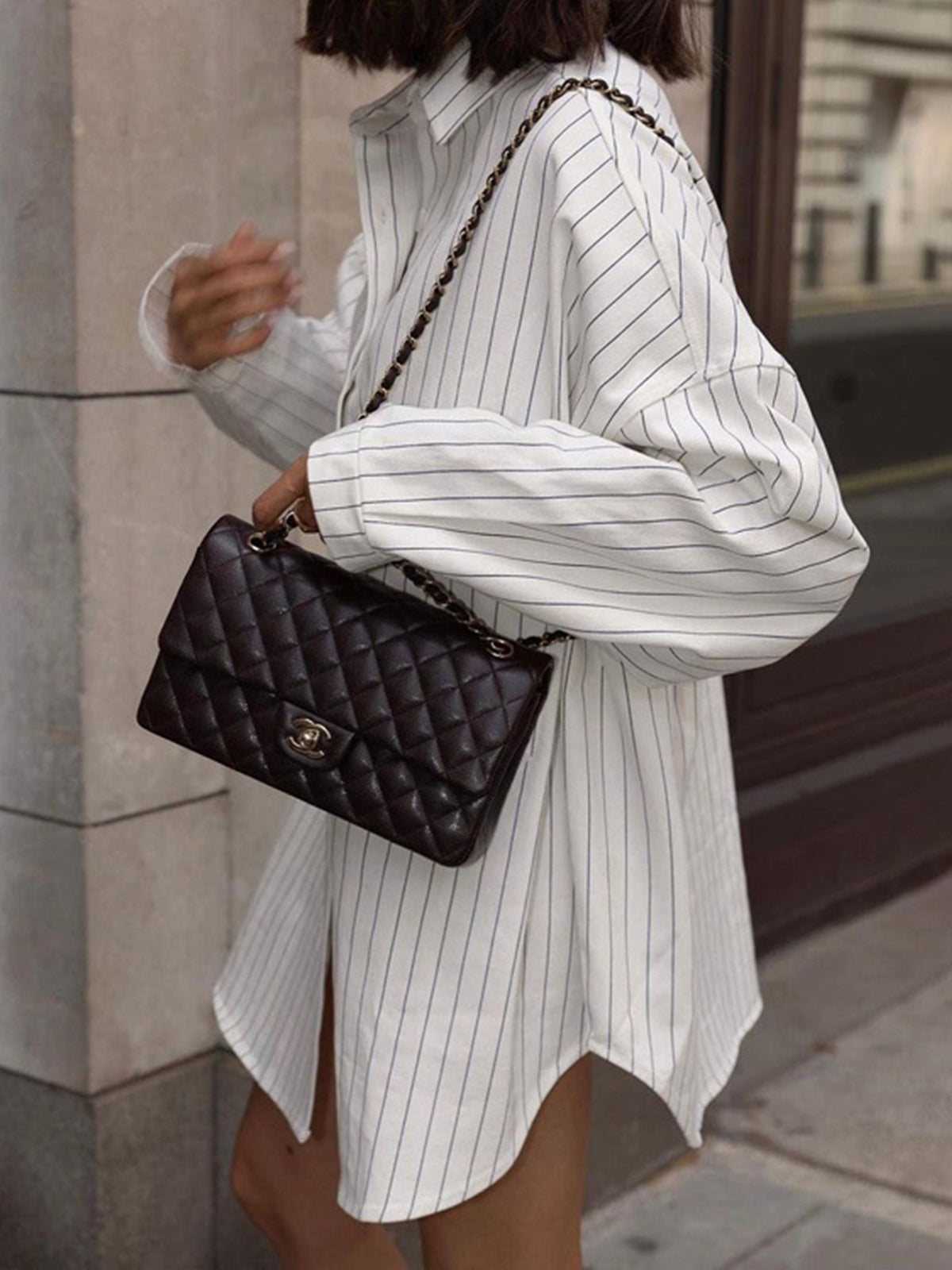 Oversized Striped Large Pockets Shirt