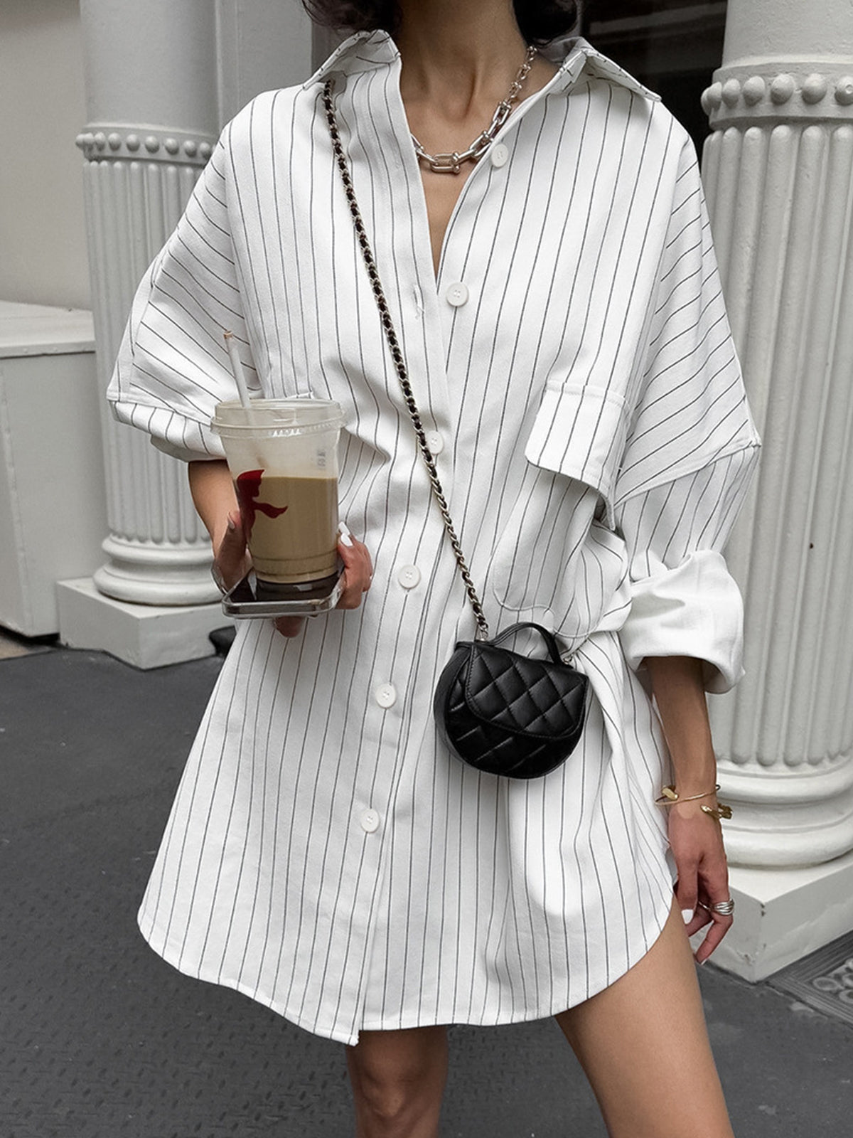 Oversized Striped Large Pockets Shirt