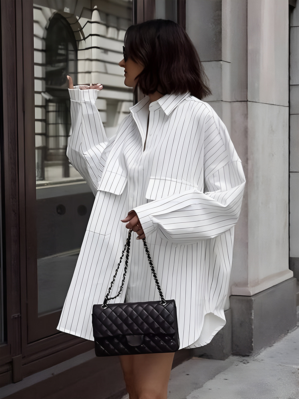 Oversized Striped Large Pockets Shirt