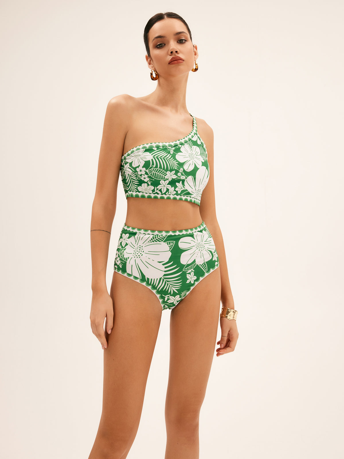 One Shoulder Floral Bikini Set