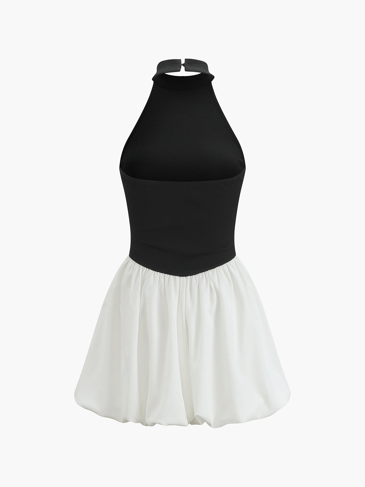 Two-Tone Halter Puff Short Dress